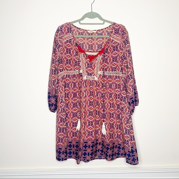 entro Dresses & Skirts - Entro Boho Peasant Loeng Sleeve Printed Dress L